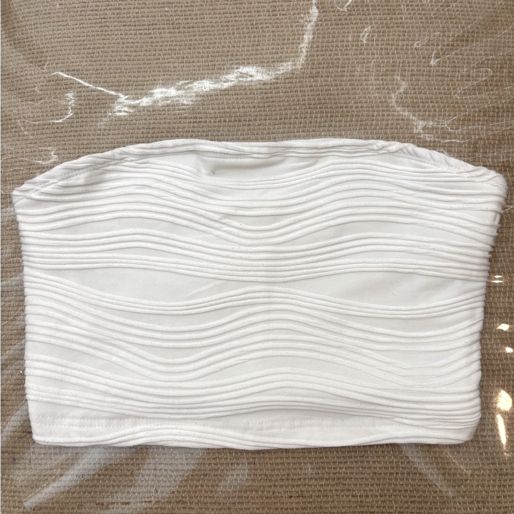 White Strapless Ruched Top